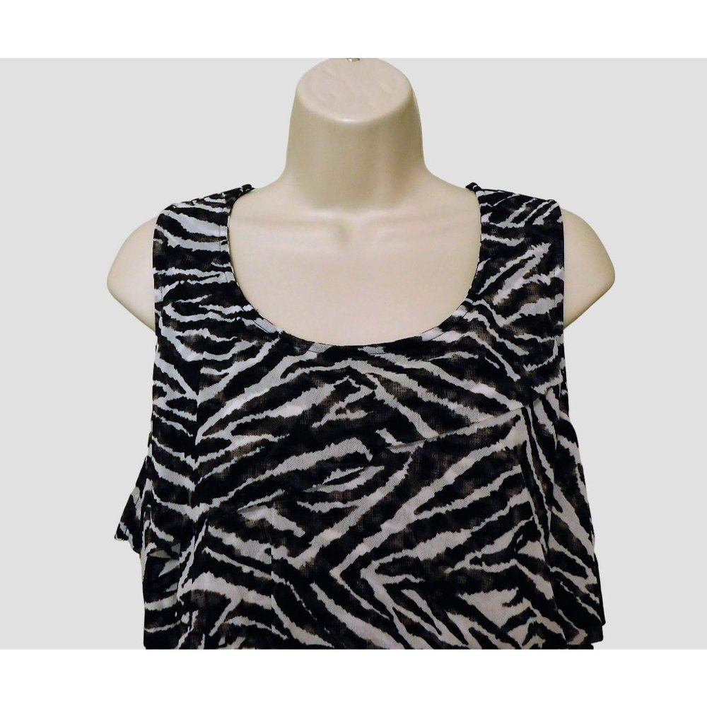Chicos 3 Tiered Shell Tank Top XL 16 Black White Animal Zebra Print Sleeveless - Picture 2 of 6